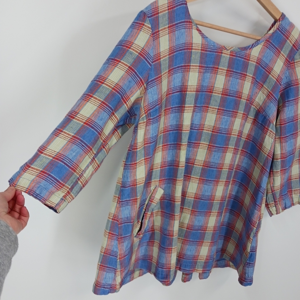 FLAX Plaid Linen Tunic - Picture 2 of 5
